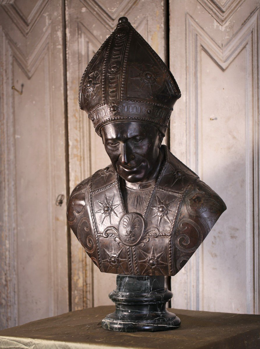 Ecole Toscane Du XIXème Siècle, Buste En Bronze De l'Evêque De Fiesole-photo-2