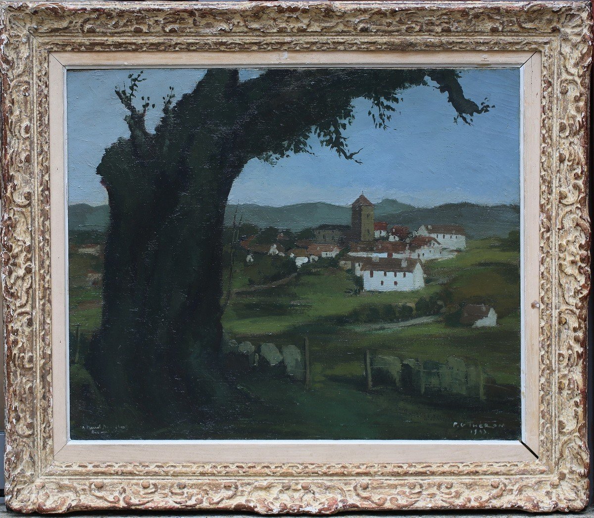 P.G THERON (1919-2001), Vue du village de Sare au Pays Basque, Huile sur toile