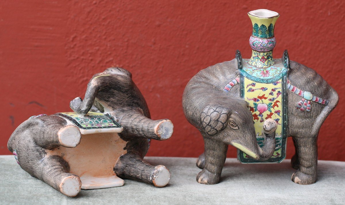 China Early 20th Century, Pair Of Elephants-photo-2