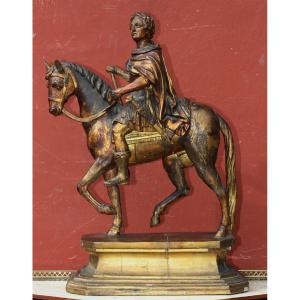 Louis XV à Cheval, En Empereur Romain, Sculpture En Bois Doré