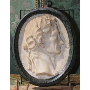 Italian School Of The XVIII, Profile Of Roman Emperor In White Marble.