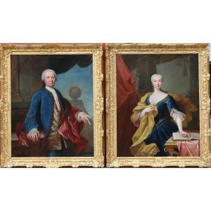 Louis Michel Van Loo (1707-1771) School Of, Portraits Of A Gentleman And His Wife