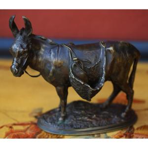 Auguste Cain 1821-1894 African Donkey, Old Bronze Proof With Brown Patina.