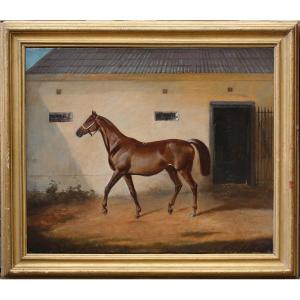 Johann Adam Klein 1792-1875, Portrait Of A Horse In Front Of The Stable In 1869.