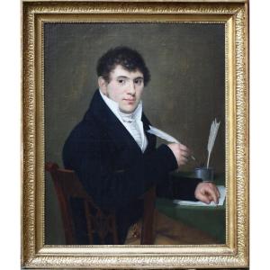 Ecole Française Du XIXème, Portrait De Jeune Homme écrivant.