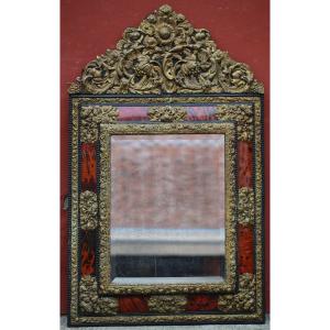 Miroir à Fronton De Style Louis XIV, En écaille Et Laiton époque N.iii