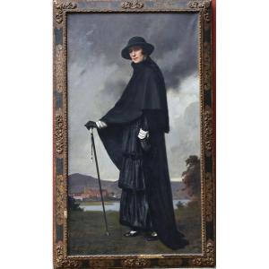 Denis Etcheverry 1867-1950, Portrait En Pied De Jeanne Gompel à Hendaye.