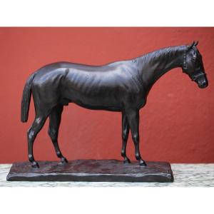 Pierre Lenordez 1815-1892, Stallion, Bronze Proof With Brown-black Patina, Signed On The Terrace