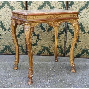 Middle Table In Golden Wood, Regency Style, Spanish Brocatelle Marble Top