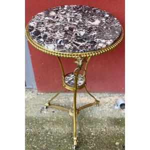 Louis XVI Style Pedestal Table Circa 1940, In Gilt Bronze And Marble