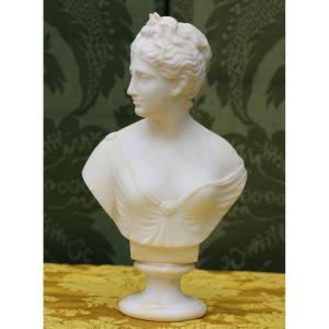 Italy Late 19th Century, Bust Of Diana In White Marble