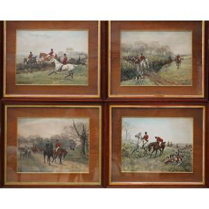 Thomas Blinks 1860-1912, Scènes De Chasse à Courre, Aquarelles Gouachées Sur Papier 