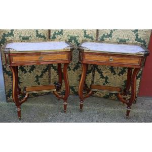 Pair Of Late 18th-early 19th Century Coffee Tables In Lemon Wood Veneer And Mahogany