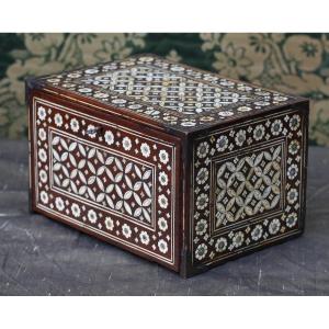 Small Cabinet Mudejar Style Aragon Spain XVIth Walnut Bone Inlay.