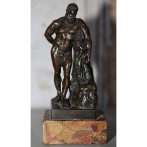 Italy 19th Century Hercules Of Pompeii Proof In Bronze Patina Medal Base Marble Nougatine