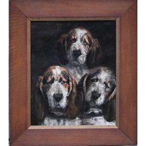 French School Circa 1889, Portraits Of Griffon Dogs.