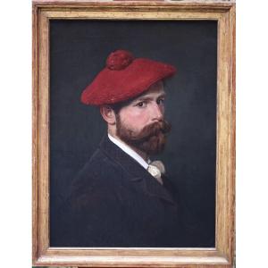 Russian School, Alexandr Bogdanovich Villevalde 1857-? Self-portrait With Red Berret In 1888