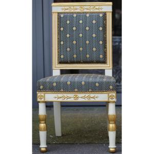 Set Of 6 Empire Style Chairs, Lacquered And Gilded Wood, Model From Château  De Fontainebleau