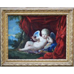 French School Around 1700, Follower Of Pierre Mignard, Cupid Allegory Of Love.