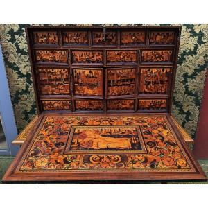 Cabinet D’époque Baroque, Fin Du XVIème, Allemagne Du Sud,  Augsbourg En Marqueterie De Bois