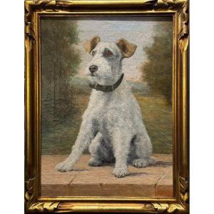 Ecole Française Début XX, Portrait De Chien, Fox-terrier