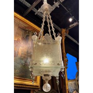 Engraved And Frosted Crystal Lantern Attributed To Maison Baccarat, 19th Century