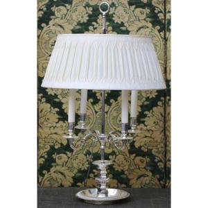 Large Bouillotte Lamp In Silvered Bronze, 4 Light Arms In Louis XIV Style, Early 20th Century