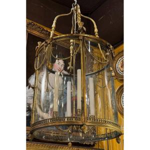 Louis XVI Style Gilt And Chiseled Bronze Lantern, Early 20th Century