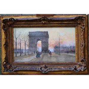 Eugène Galien Laloue 1854-1941, Place De l'Etoile In Paris, Watercolor And Gouache