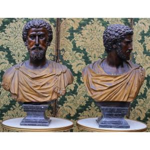 Italy Work Naples Region Early 20th Century, Pair Of Roman Emperor Busts