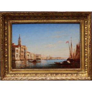 Felix Ziem 1821-1911, View Of The Grand Canal In Venice, Oil On Parquet Panel.