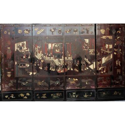 Screen In Lacquer From Coromandel End Of XVIII