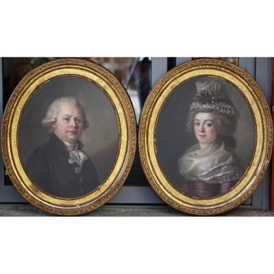 François Louis LONSING 1739-1799 attribué à ,Portraits de Mr Et Mme De Mareilhac.