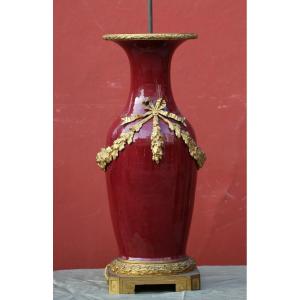 Large 19th Century Oxblood Vase Lamp, Gilt Bronze Mount