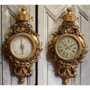 Barometer And Cartel In Gilded And Carved Wood In Louis XVI Style