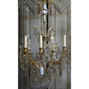 Suite Of 4 Chandeliers With Six Arms Of Light In Gilt Bronze And Crystals