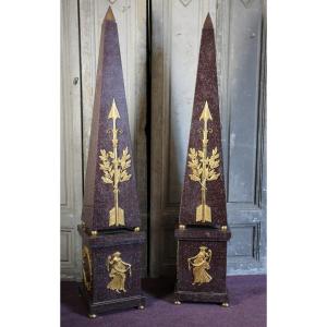 Important Pair Of Obelisks In Porphyry Veneer From The Mid-twentieth Century