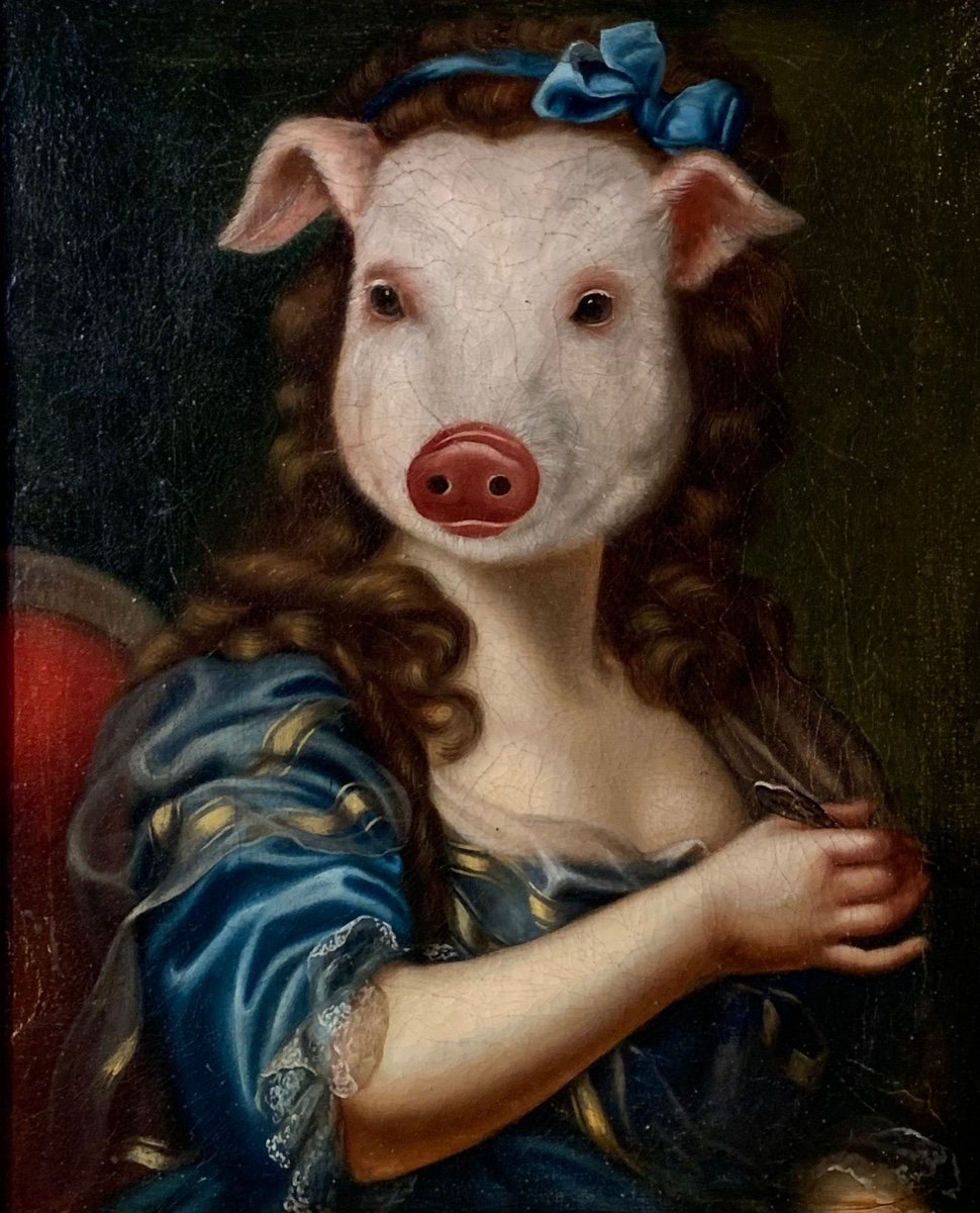 "portrait Of A Young Woman With A Pig's Head", 19th Century, France-photo-4