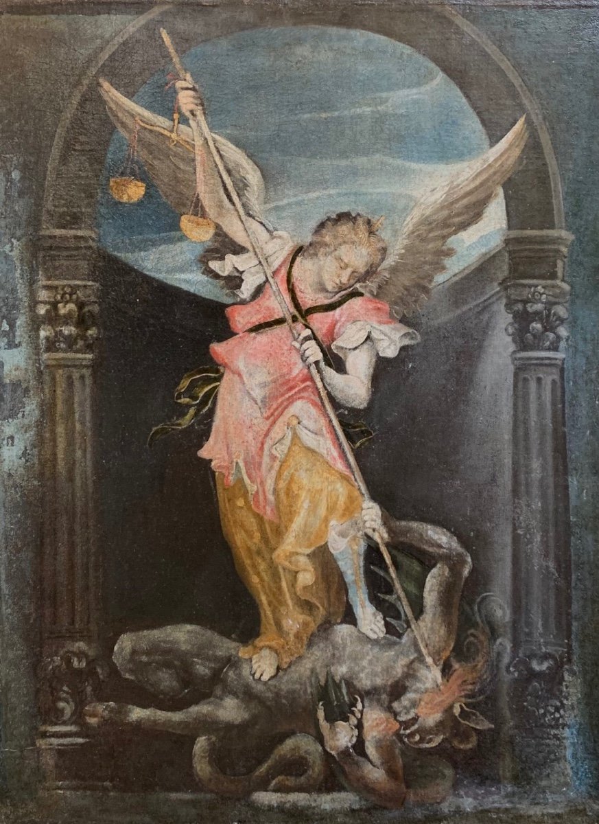 "Saint Michel terrassant le démon",  début XVIII siècle,  Italie