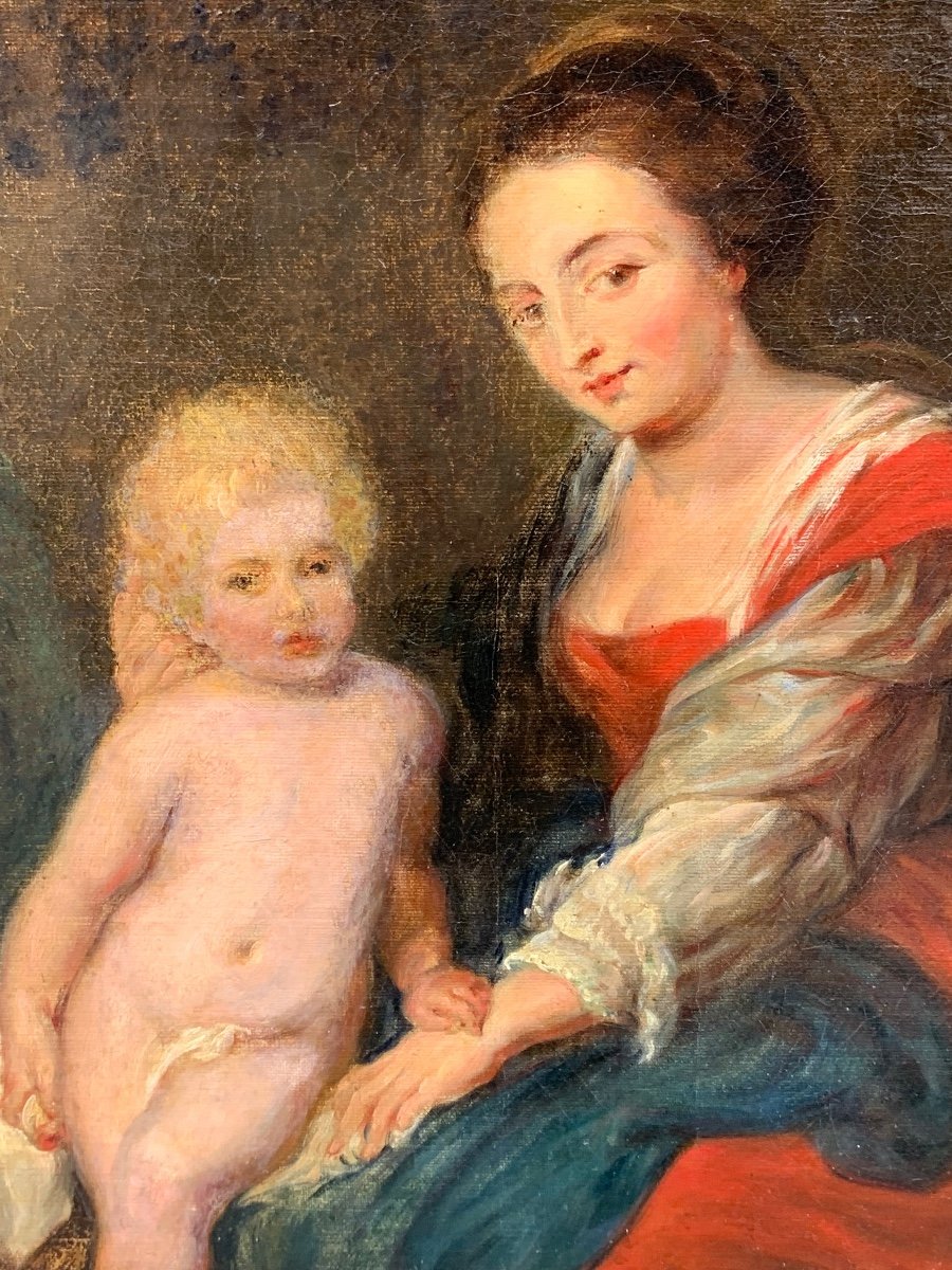 D'après le tableau de Pierre-Paul Rubens, "la sainte famille au perroquet", XIX siècle -photo-3