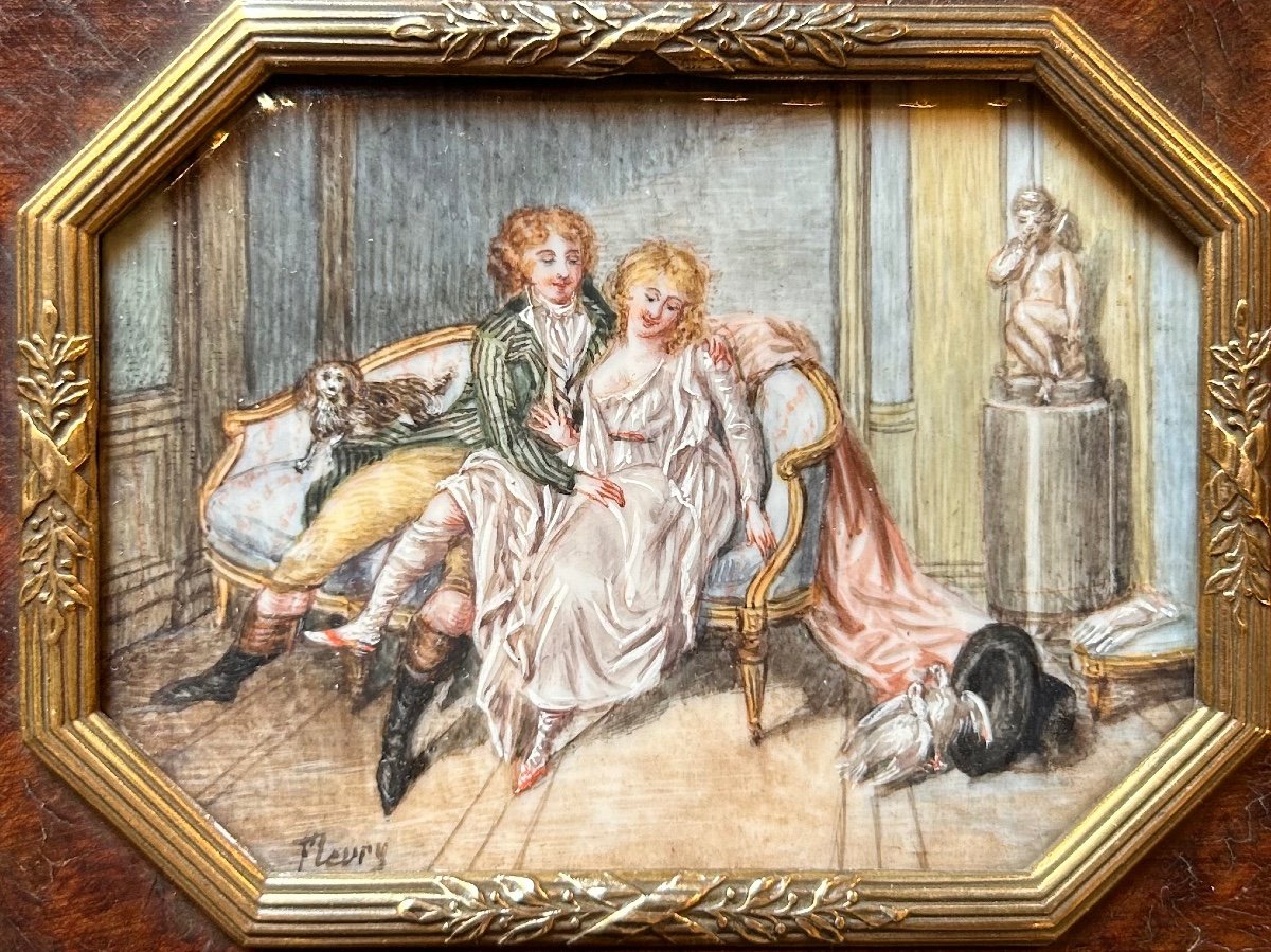  Pair Of Erotic Miniatures After L. Boilly, “lesson Of Conjugal Union” And “it Was”-photo-3