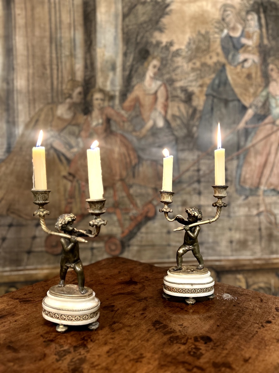 Pair Of Bronze Candelabra, Late 19th Century-photo-4