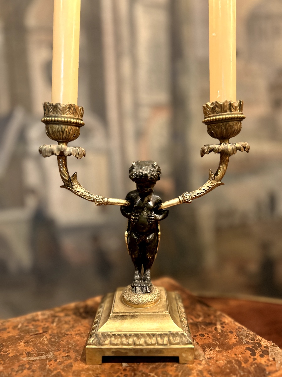 Pair Of Candelabra With Fauns, 19th Century-photo-3