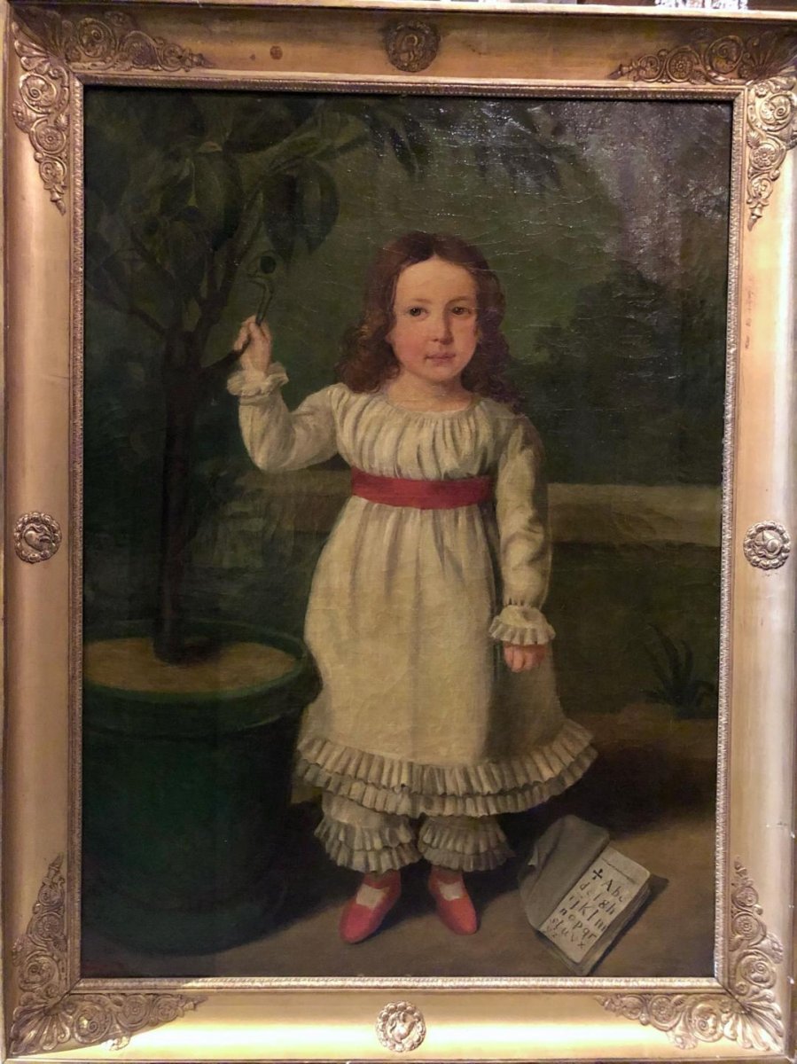 Large Full-length Portrait Of A Little Girl, XIX Century.-photo-3