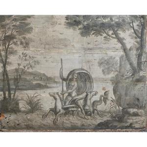 Panneau peint en grisaille XVIIIe siècle