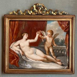 Vénus Et Cupidon D’après Guido Reni, Gouache Vers 1850