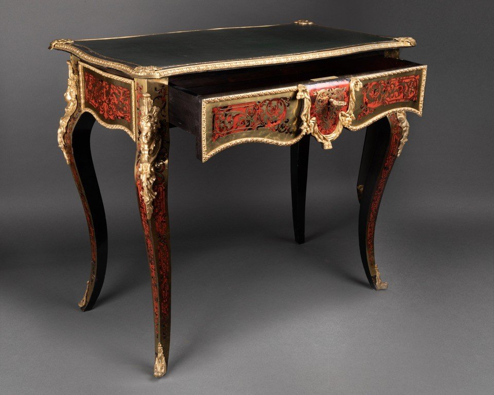 Bureau Décoré de Bronze Doré Napoléon  III, Style Boulle, 19e Siècle, France-photo-4