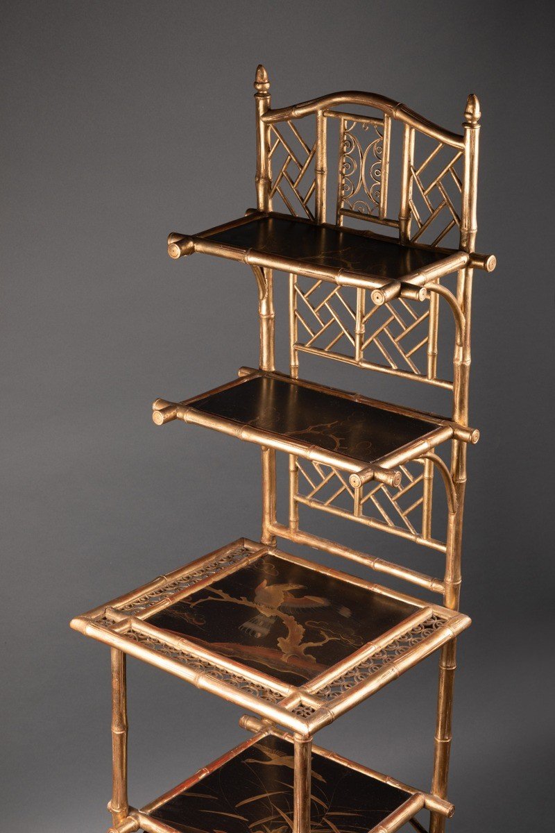 Faux Bamboo Shelf, Golden, Signed A. Giroux, Paris, France, 19th Century-photo-3