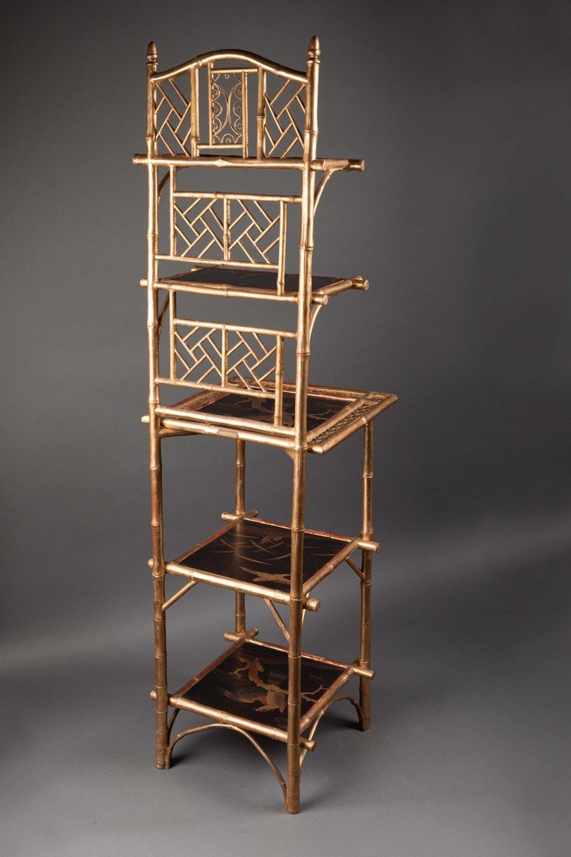 Faux Bamboo Shelf, Golden, Signed A. Giroux, Paris, France, 19th Century-photo-1