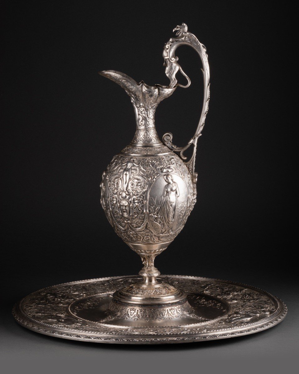 19th Century Silver Metal Jug And Dish